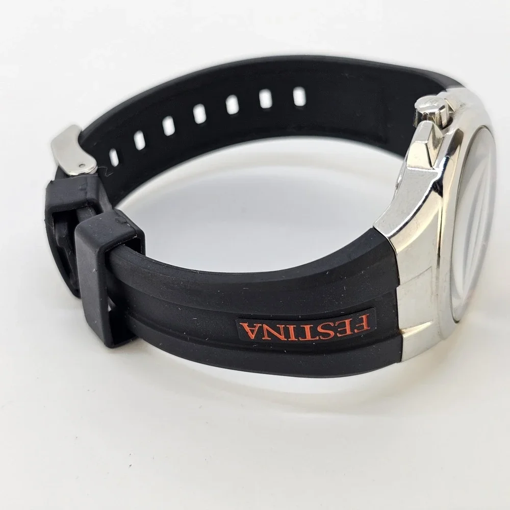 Festina Depose Men's Watch 38MM Black Dial Date Black Plastic Bands New Battery